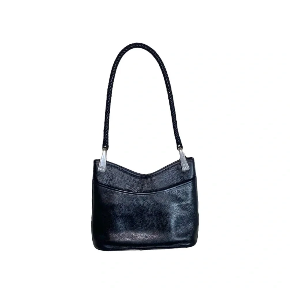 Brighton VTG 90s Y2K Gina Black Pebbled & Croc Embossed Trim Leather Hobo Purse